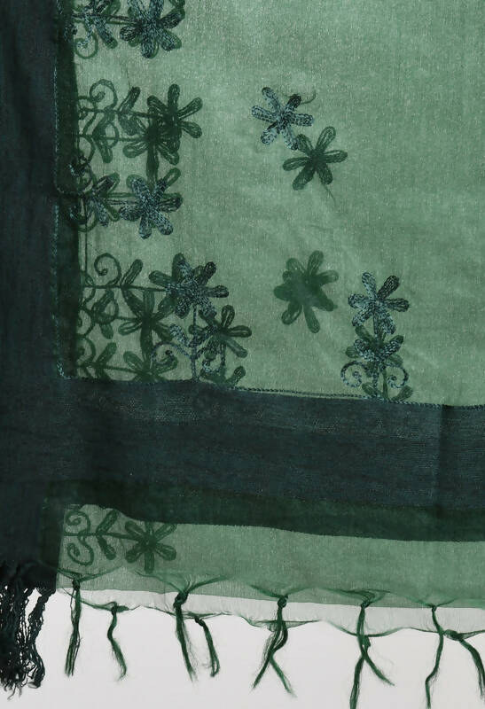 Mominos Fashion Moeza Women's Orgenza All Over Chikan Work Bottle Green Dupatta | Grocsy