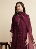 Purple Chinon Silk Embroidered Straight Kurta with Trouser & Dupatta - Salimar | Grocsy
