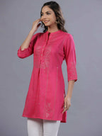 Juniper Women Fuchsia Chinon Silk Mukesh Work Straight Tunic | Grocsy