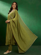 The52 Women's Beautiful Georgette Fabric Embroidery Work Straight Kurta Pant and Dupatta Set | Grocsy