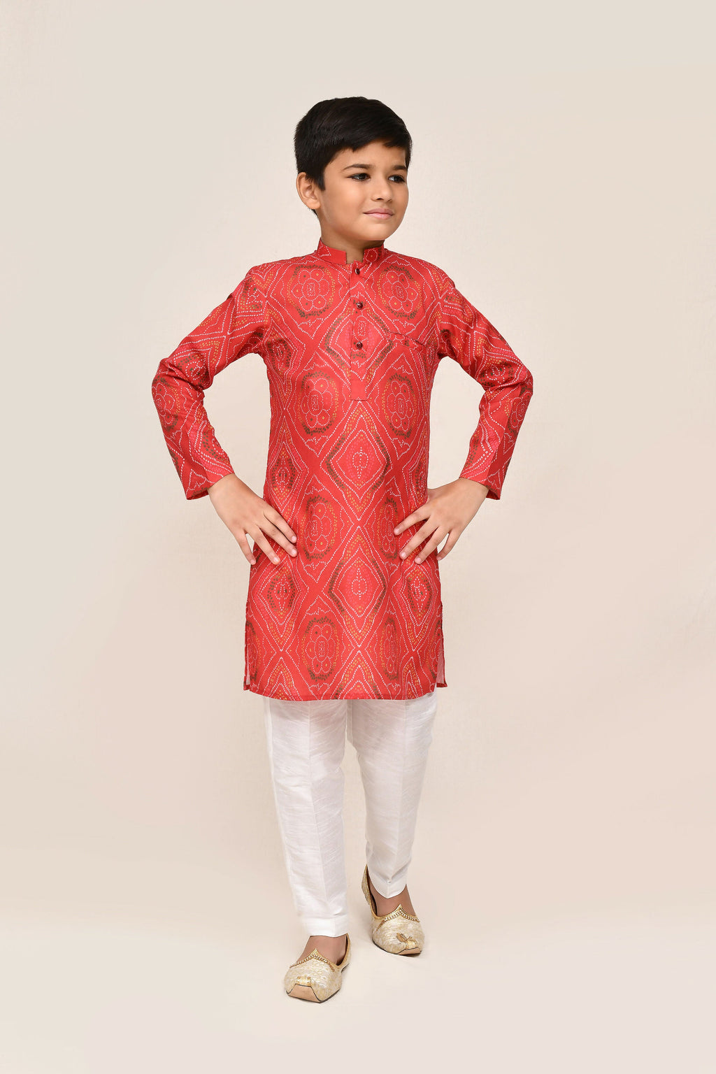 Joban Fashion Cotton Red Kurta With Straight Fit Pant | Grocsy