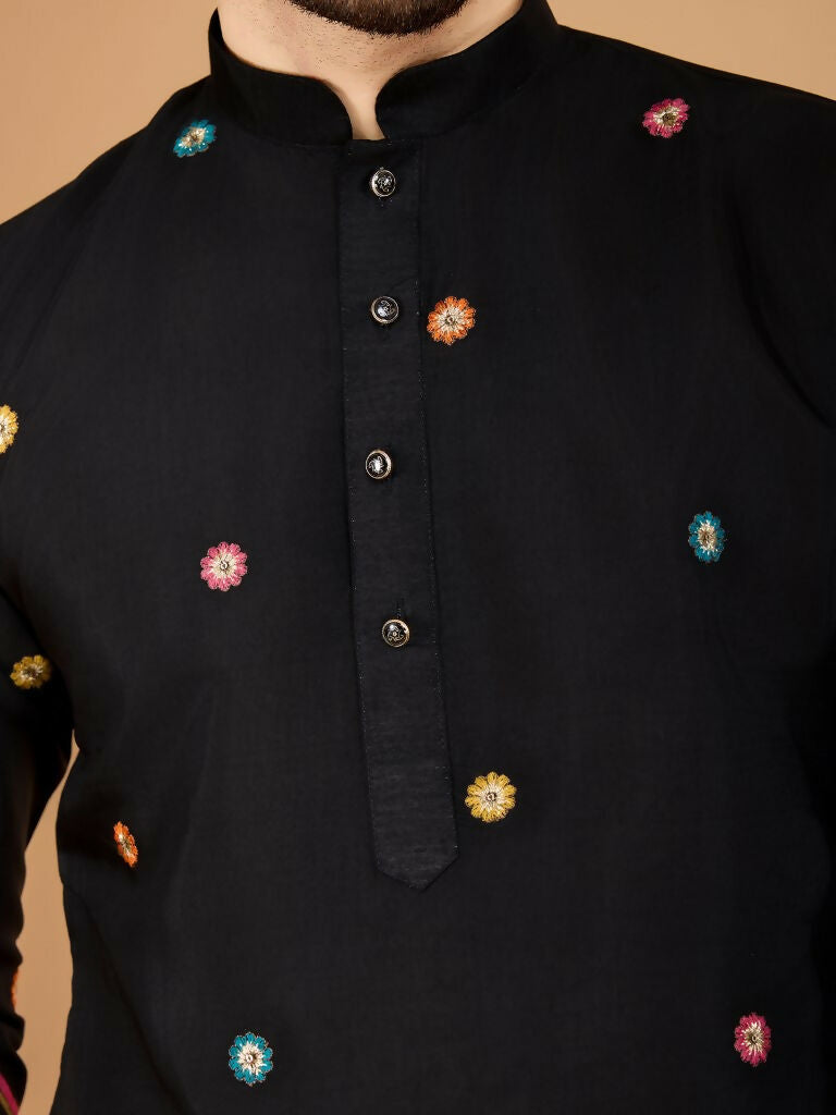 Vastranavya Black Exclusive Festival Wear Viscose Silk Thread & Sequence Embroidered Work Kurta | Grocsy