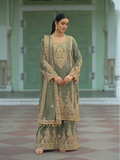 Anaita Mehndi Heavy Chinon Readymade Palazzo Suit with Heavy Embroidery Work | Grocsy