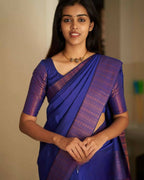 DEIANA'S Beautiful Designer Golden zari Soft Lichi Silk Saree - BLue | Grocsy
