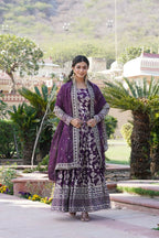 Joban Fashion Wine Viscose Jacquard Sequence Embroidery Work Kurta Set | Grocsy