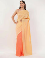 Exclusive Collection Beautiful Khadi Cotton Cream Light Orange Light Yellow Handloom Saree | Grocsy
