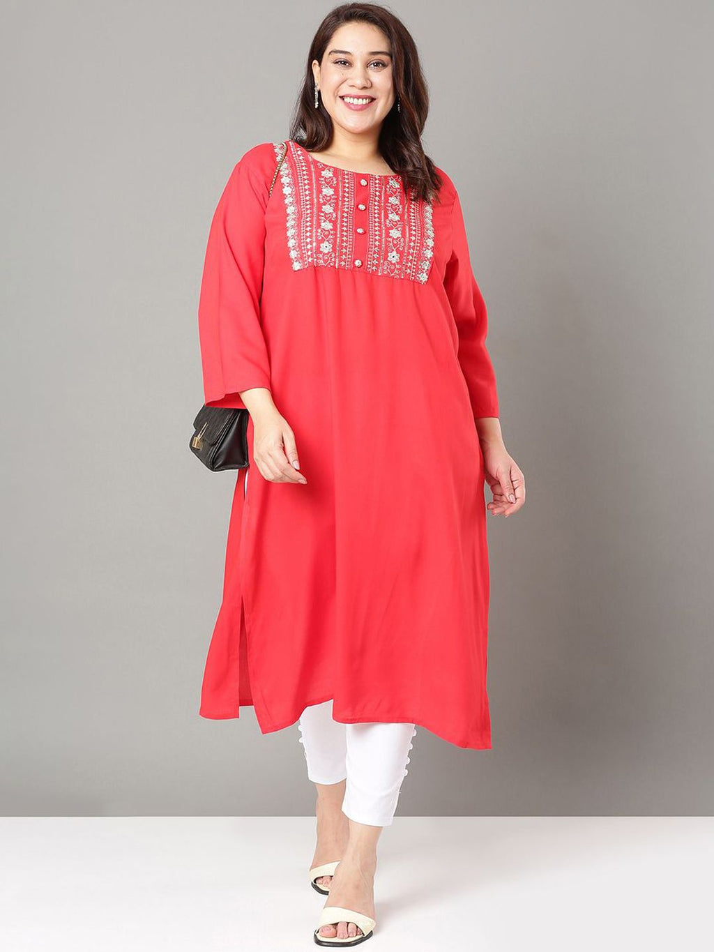 Sztori Floral Embroidered Yoke Design Sequined Straight Kurta | Grocsy