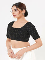 Joban Fashion Black Taffeta Silk Elbow Sleeveless Front Open Blouse | Grocsy