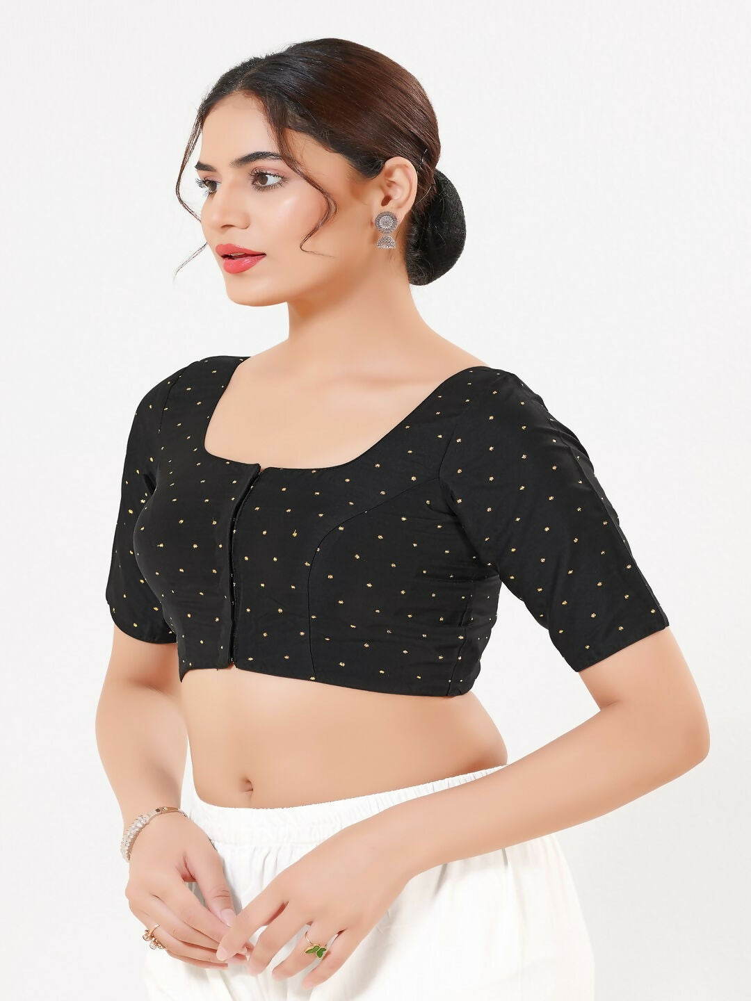 Joban Fashion Black Taffeta Silk Elbow Sleeveless Front Open Blouse | Grocsy
