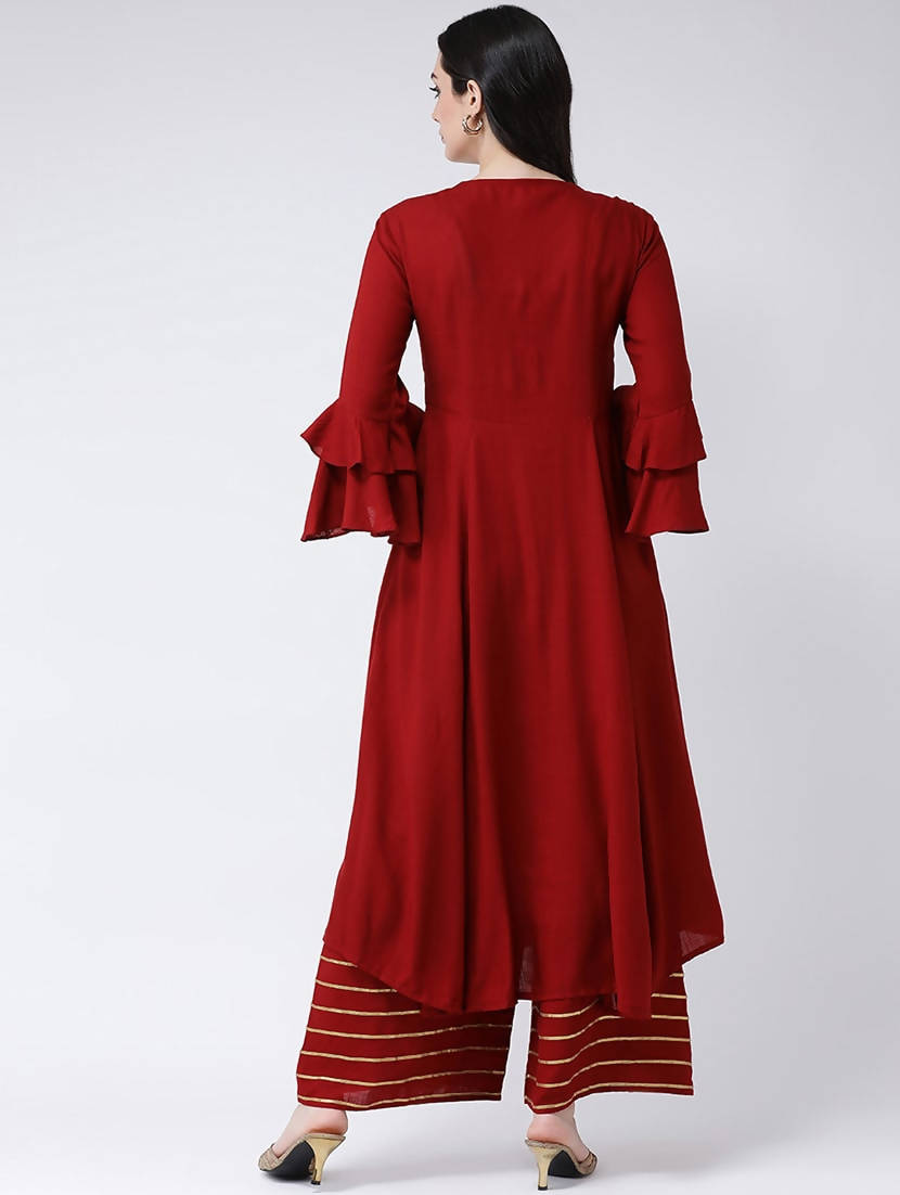 Cheera Maroon A-Line kurta With Palazzo Pant Set (CH129KP) | Grocsy