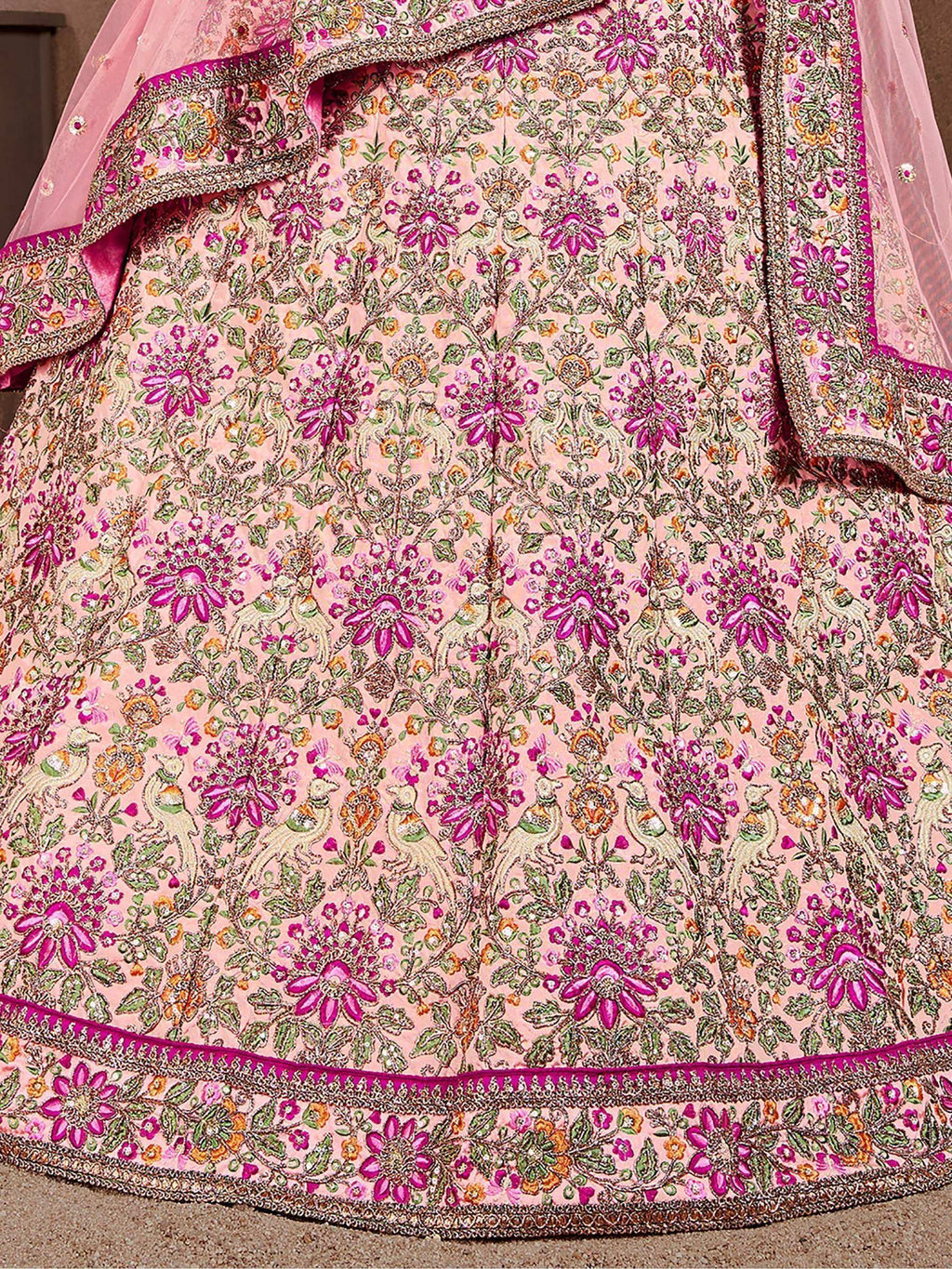 Tulsi Art Peach Embroidered Taffeta Silk Bridal Wear Lehenga Choli | Grocsy