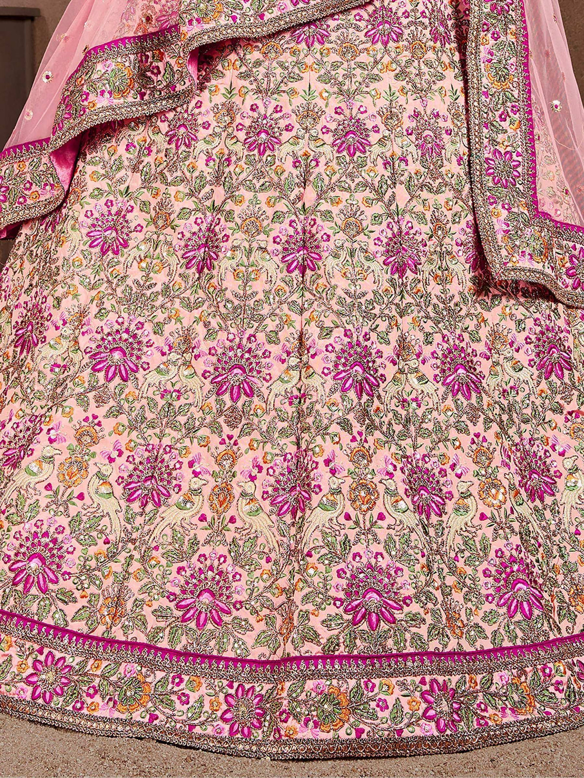 Tulsi Art Peach Embroidered Taffeta Silk Bridal Wear Lehenga Choli | Grocsy