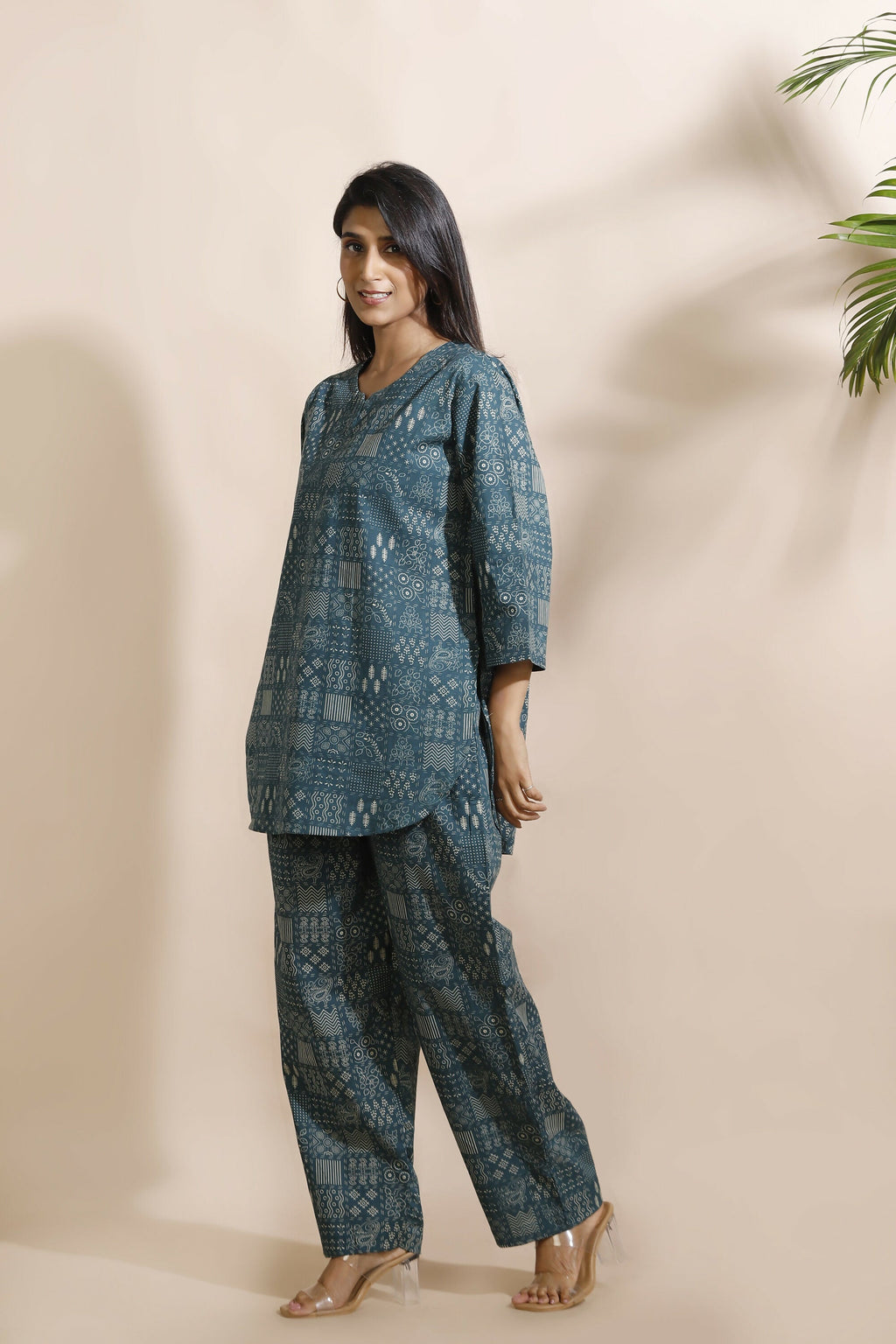 Breathables Abstract Green Cotton Kurta & Pant Co-Ord Set | Grocsy