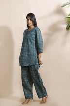 Breathables Abstract Green Cotton Kurta & Pant Co-Ord Set | Grocsy