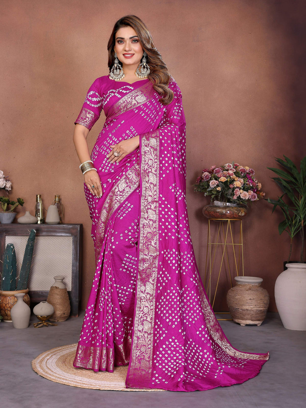 Aastha Fashion Magenta Pure Dola Silk Handmade Original Bandhej Saree | Grocsy
