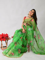 Vamsee Nakshatra Latakn Green Organza Saree | Grocsy