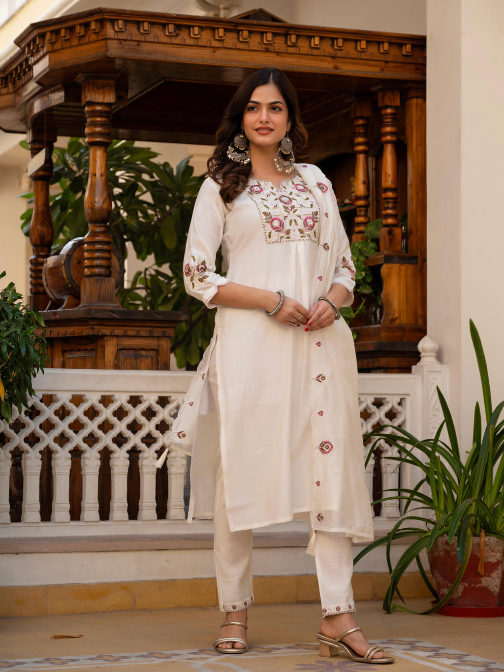 Pramukh Fab White Color Viscose Mango Silk Kurta Set | Grocsy