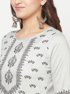 Aniyah Rayon Screen Print Light Grey Straight Kurta | Grocsy