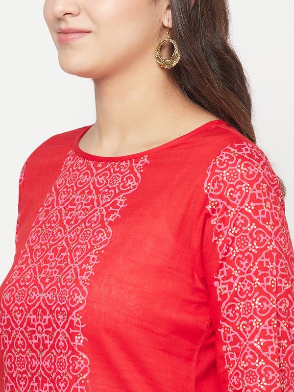 Aniyah Cotton Block Print Red Straight Kurta | Grocsy
