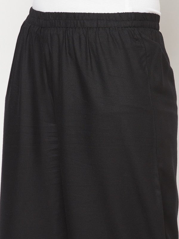 Aniyah Rayon Flared Slip-On Black Palazzo | Grocsy