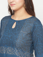 Aniyah Rayon Block Print Blue Straight Kurta Palazzo Set | Grocsy