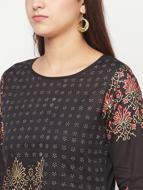 Aniyah Black Color Cotton Block Print Straight Kurta | Grocsy