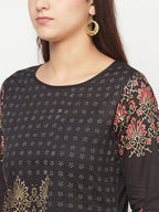 Aniyah Black Color Cotton Block Print Straight Kurta | Grocsy