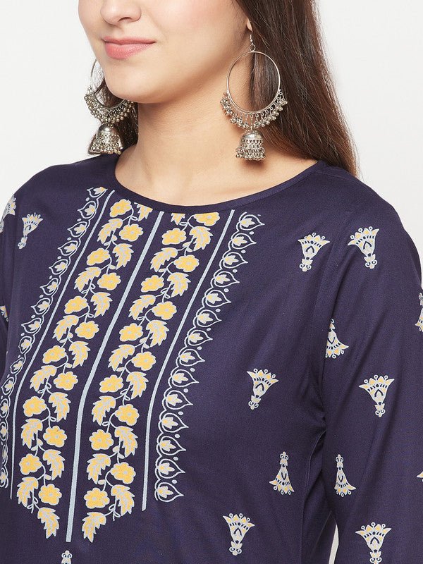 Aniyah Rayon Screen Print Navy Blue Straight Kurta | Grocsy