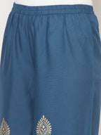 Aniyah Rayon Block Print Flared Slip-on Blue Palazzo | Grocsy