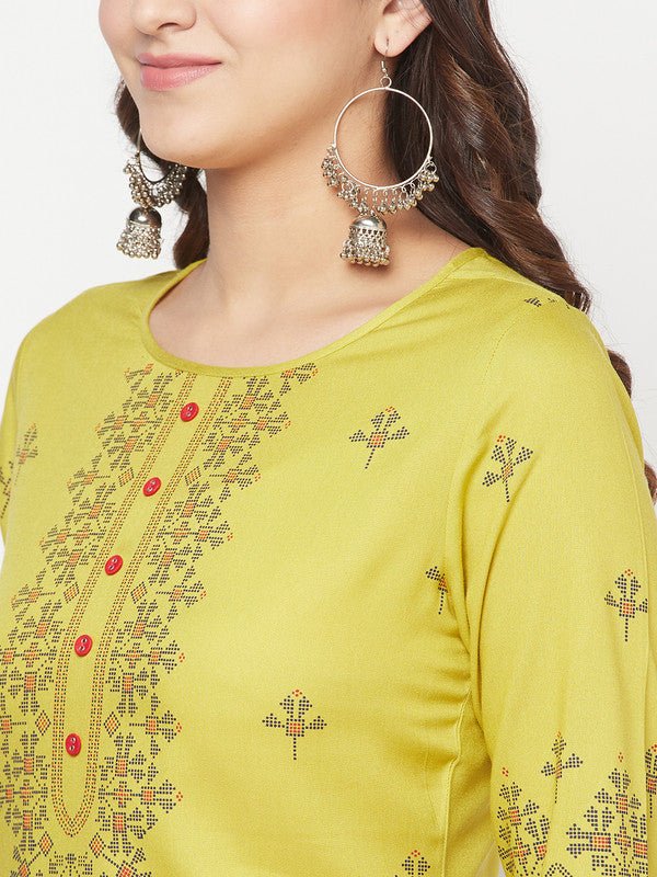 Aniyah Rayon Digital Screen Print Parrot Green Straight Kurta | Grocsy