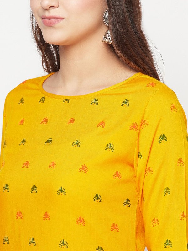Aniyah Rayon Screen Print Mustard Straight Kurta | Grocsy