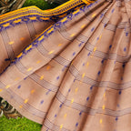 Exclusive Collection 100% Pure Cotton Light Biege Tant Saree With Hand Weaving Work | Grocsy