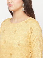 Aniyah Rayon Digital Screen Printed Golden Beige Straight Kurta | Grocsy