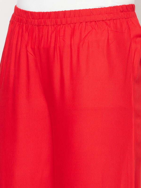 Aniyah Rayon Flared Slip-On Red Palazzo | Grocsy