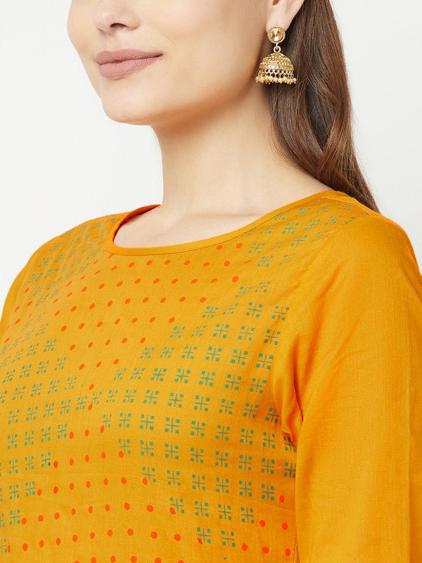 Aniyah Cotton Block Print Mustard Color Straight Kurta | Grocsy