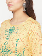 Aniyah Rayon Digital Screen Print Golden Beige Straight Kurta | Grocsy