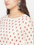 Aniyah Rayon Digital Screen Print White And Red Straight Kurta | Grocsy