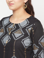 Aniyah Rayon Screen Print Black Straight Kurta | Grocsy