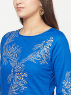 Aniyah Cotton Foil Print Royal Blue Straight Kurta | Grocsy