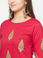 Aniyah Cotton Block Print Fuchsia Color Straight Kurta | Grocsy