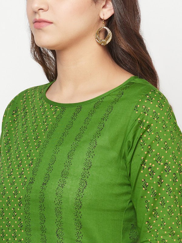 Aniyah Green Cotton Block print straight kurta | Grocsy