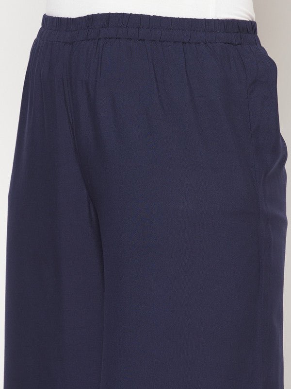 Aniyah Rayon Flared Slip-On Navy Blue Palazzo | Grocsy