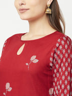 Aniyah Rayon Digital Screen Print Maroon Straight Kurta | Grocsy