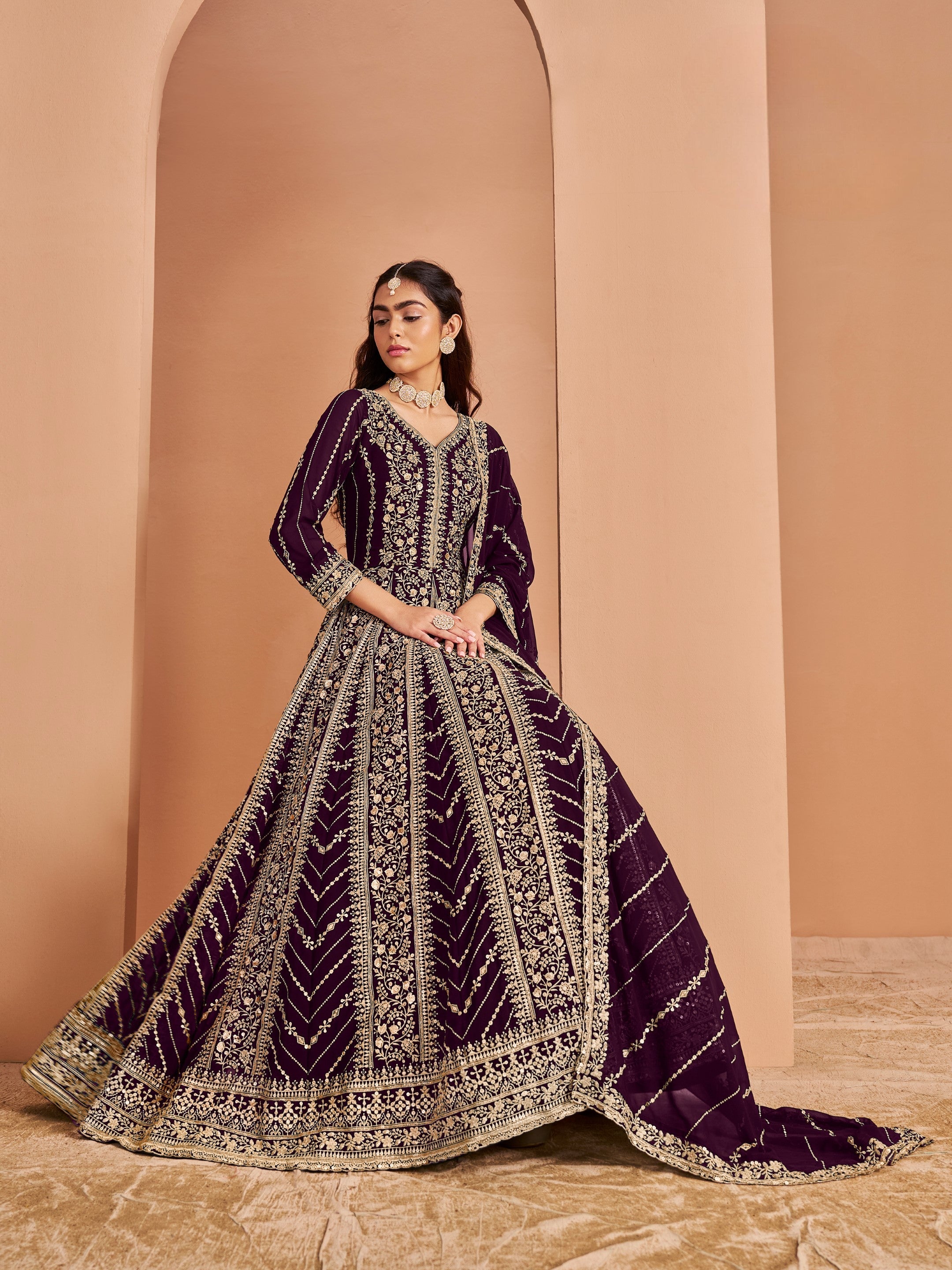 Anaita Purple Georgette Embroidered Salwar Suit | Grocsy