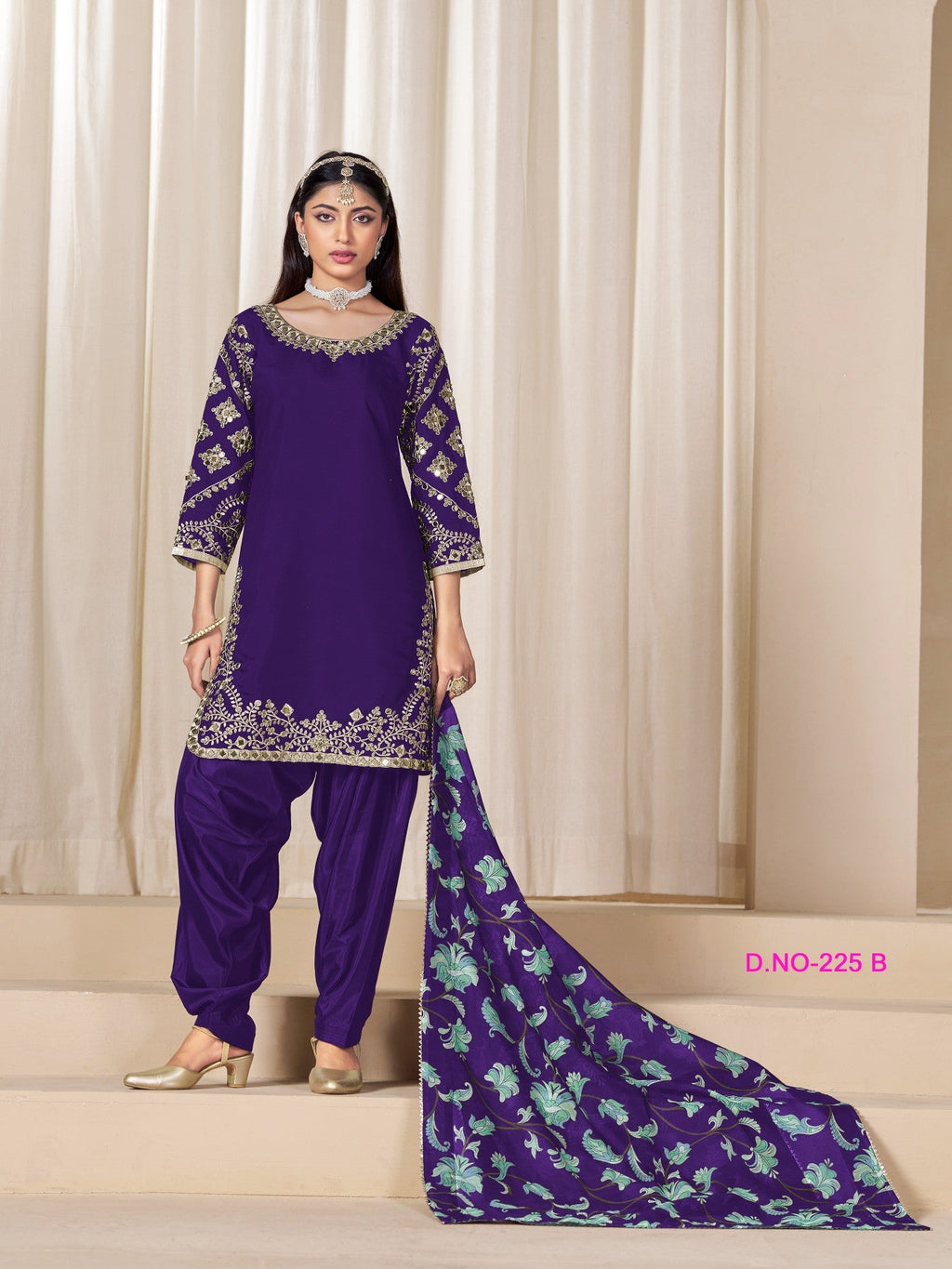 Anaita Purple Premium Embroidered Roman Silk Salwar Suit | Grocsy
