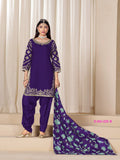 Anaita Purple Premium Embroidered Roman Silk Salwar Suit | Grocsy