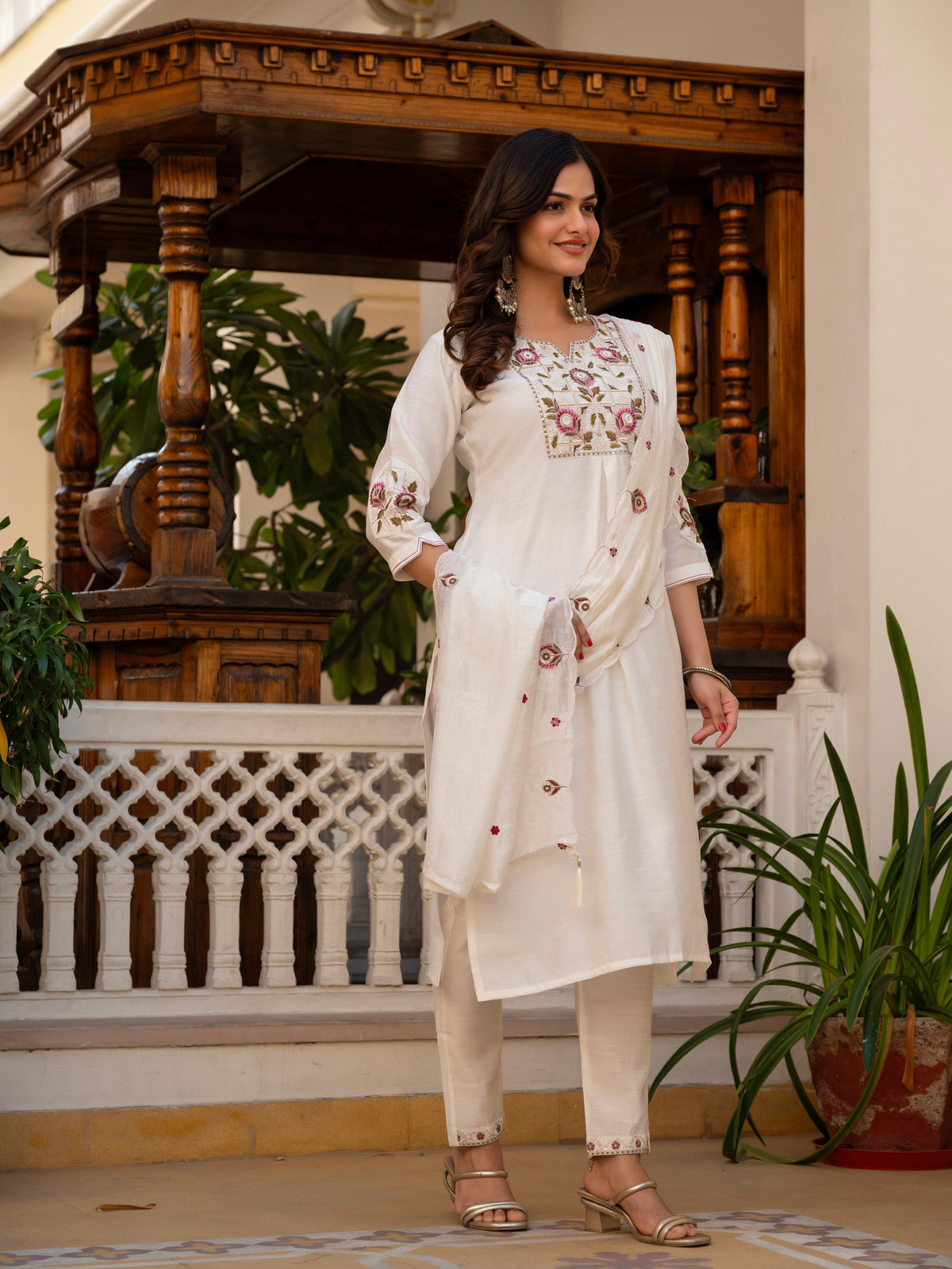 Pramukh Fab White Color Viscose Mango Silk Kurta Set | Grocsy