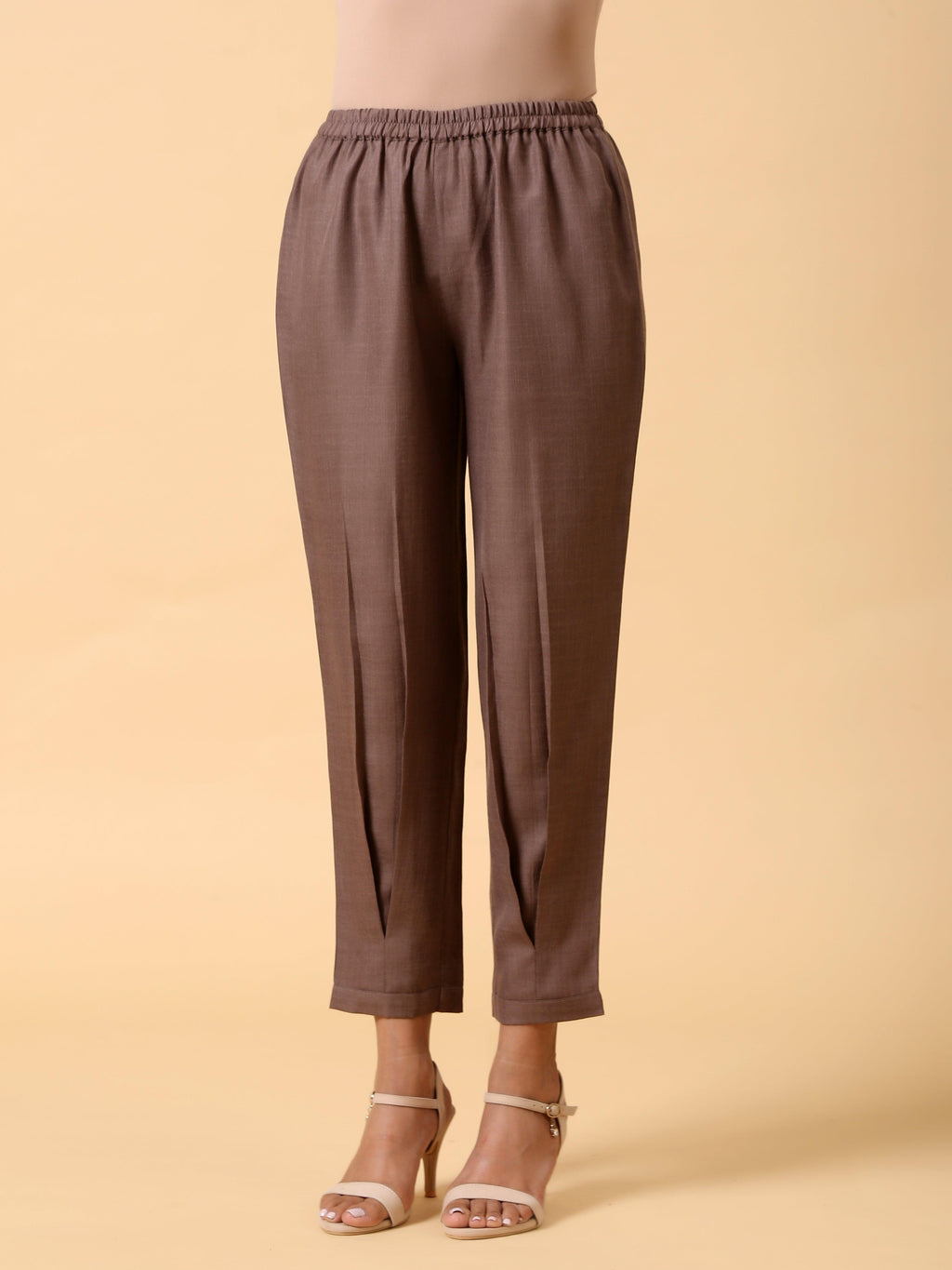 trueBrowns Cotton Linen Burnt Brown Pleated Co-Ord Set | Grocsy