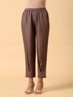 trueBrowns Cotton Linen Burnt Brown Pleated Co-Ord Set | Grocsy