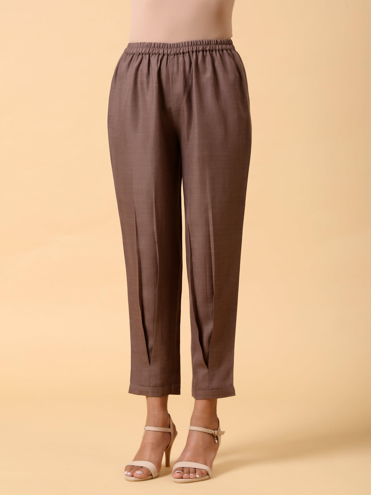 trueBrowns Cotton Linen Burnt Brown Pleated Co-Ord Set | Grocsy